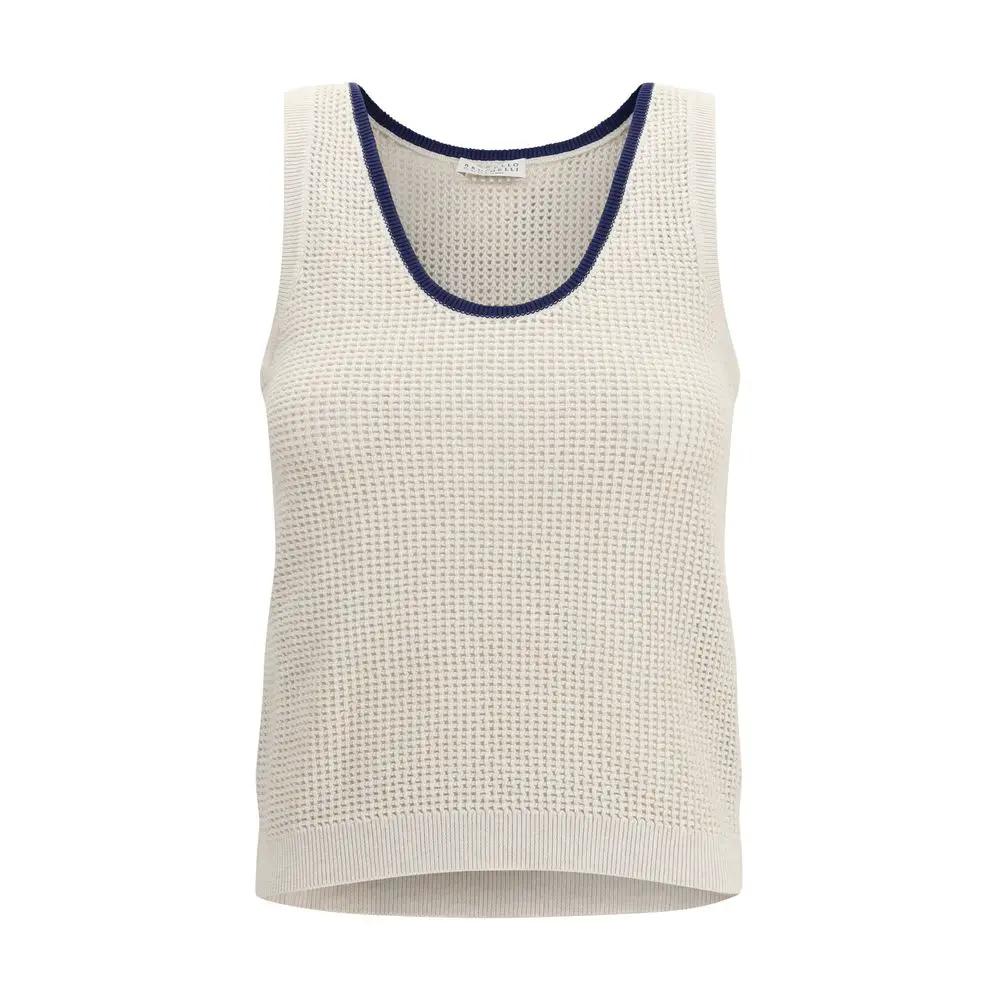 Brunello Cucinelli Beige Cotton Sleeveles T-Shirt