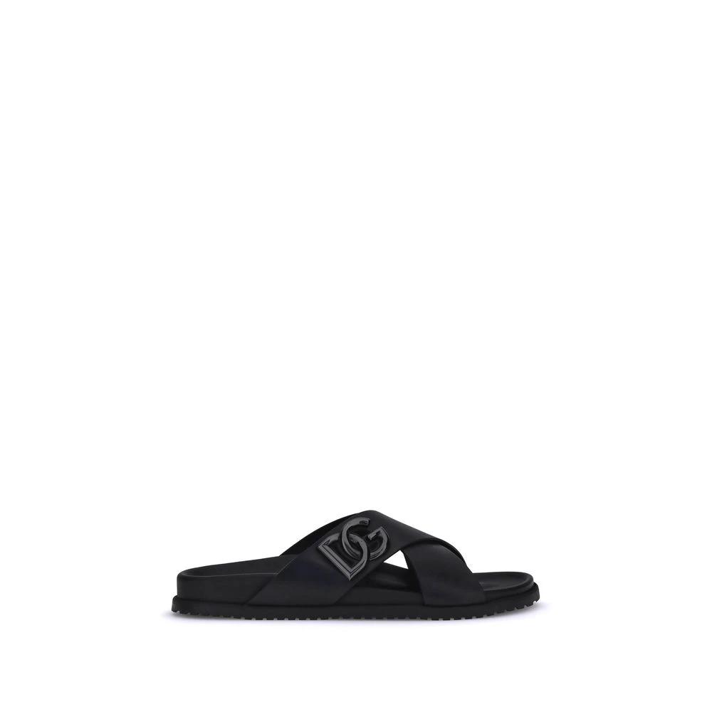 Dolce & Gabbana Sample Sale Dolce & Gabbana Black Calf Leather Bos Taurus Flat Sandals - | Designer outlet