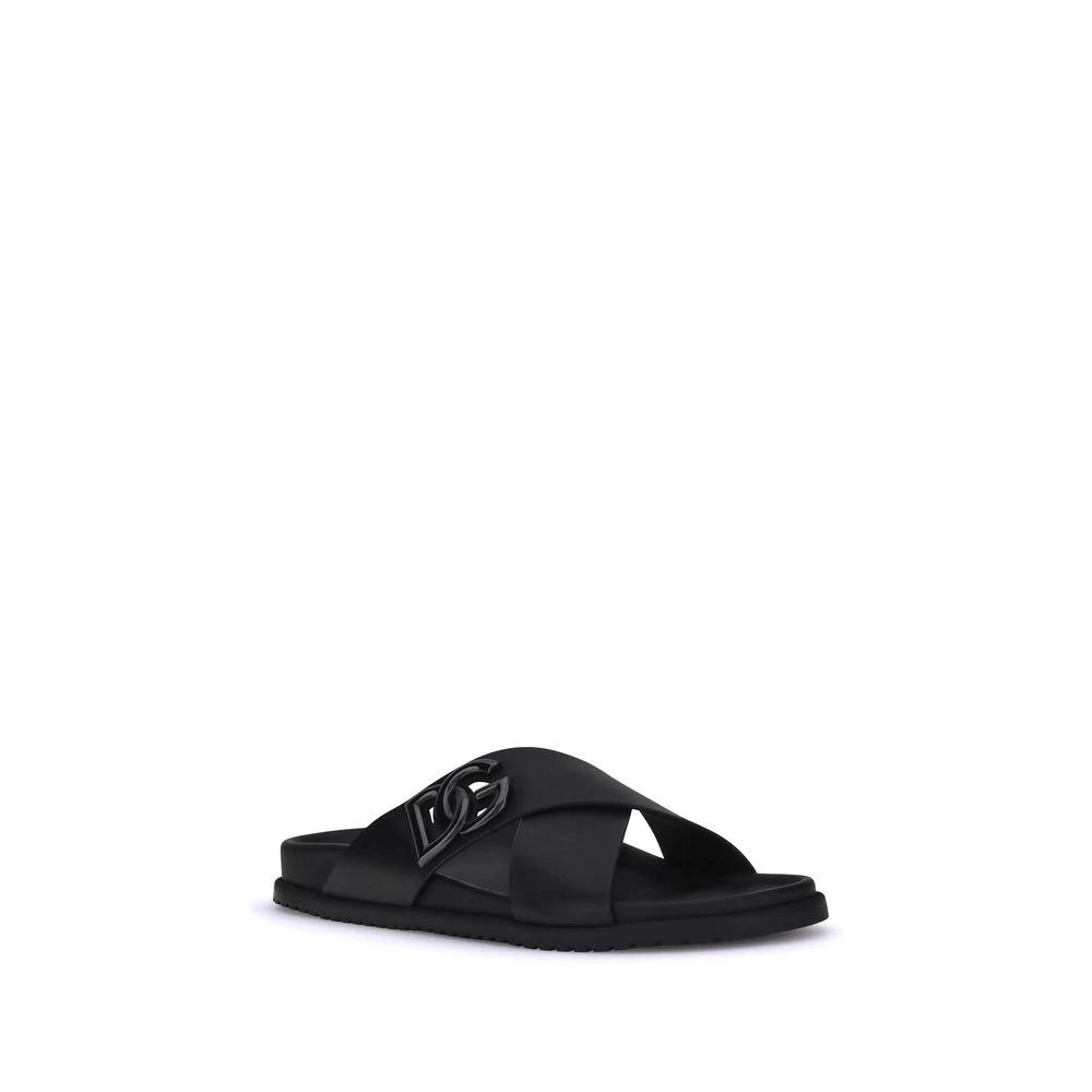 Dolce & Gabbana Sample Sale Dolce & Gabbana Black Calf Leather Bos Taurus Flat Sandals - | Designer outlet