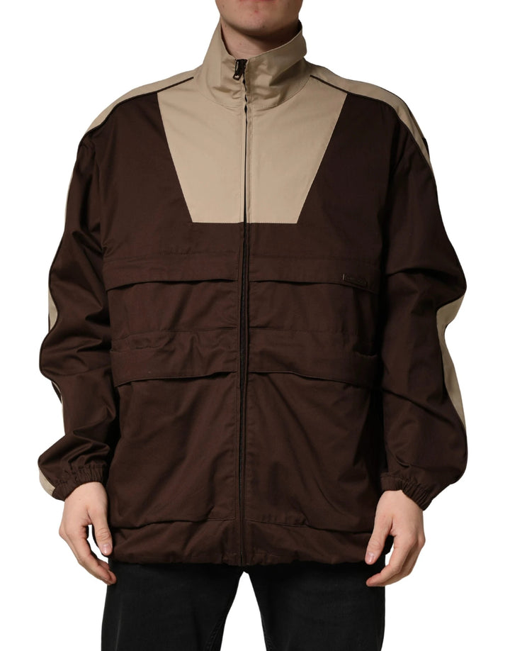 Dolce &amp; Gabbana Sample Sale Dolce &amp; Gabbana Brown Beige Cotton Zip Windbreaker Jacket - | Designer outlet