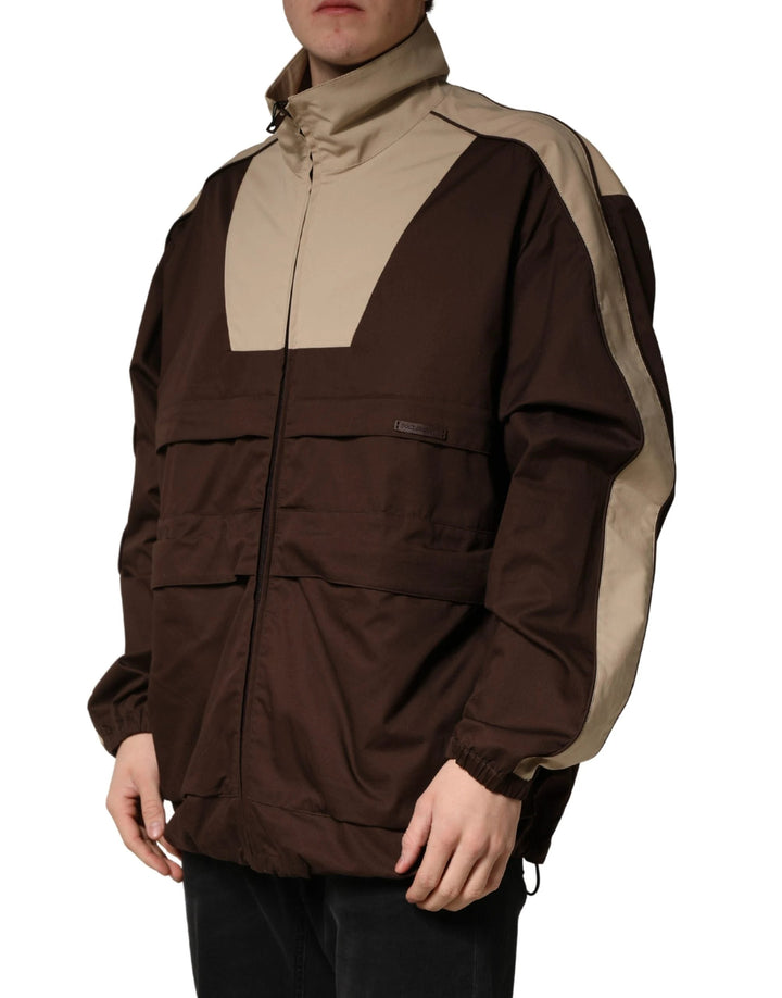 Dolce &amp; Gabbana Sample Sale Dolce &amp; Gabbana Brown Beige Cotton Zip Windbreaker Jacket - | Designer outlet