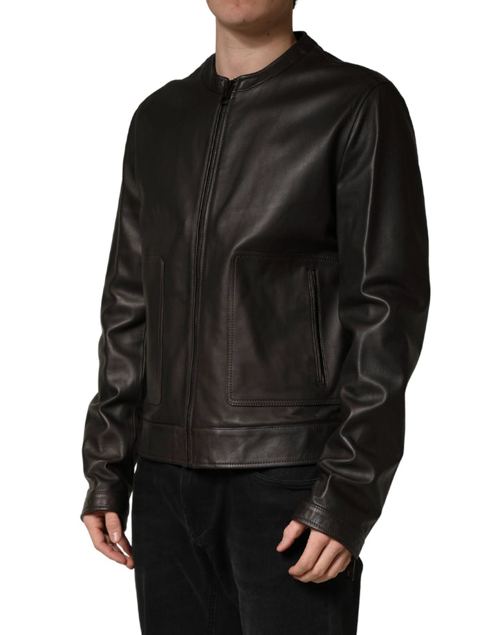 Dolce &amp; Gabbana Sample Sale Dolce &amp; Gabbana Black LambskinLeather Full Zip Biker Jacket - | Designer outlet
