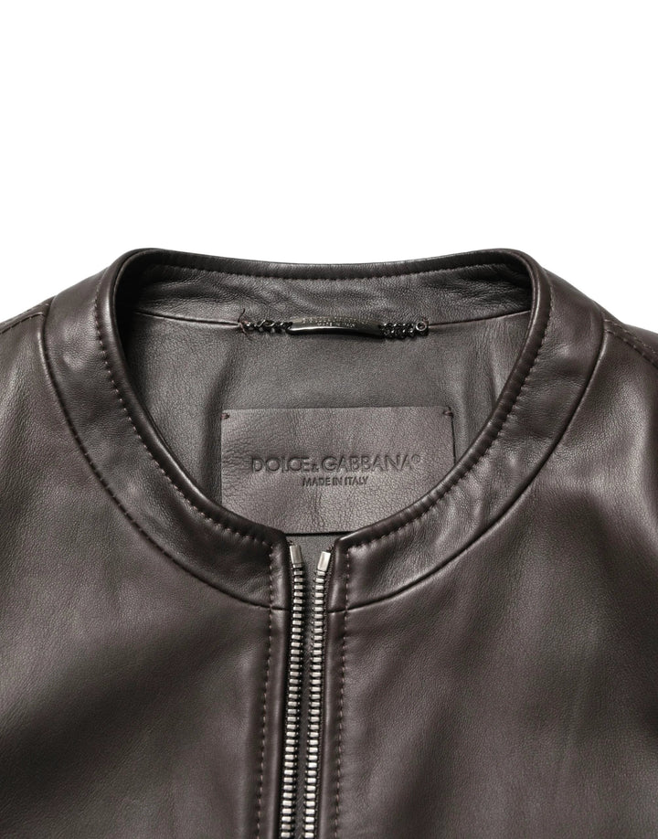 Dolce &amp; Gabbana Sample Sale Dolce &amp; Gabbana Black LambskinLeather Full Zip Biker Jacket - | Designer outlet