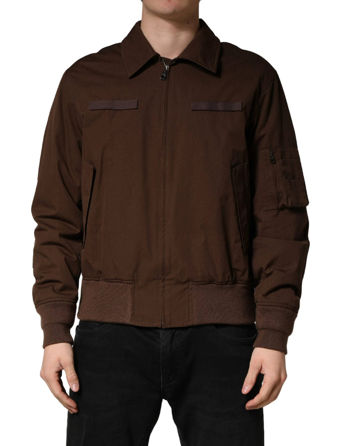 Dolce &amp; Gabbana Sample Sale Dolce &amp; Gabbana Brown Cotton Stretch Full Zip Bomber Jacket - | Designer outlet