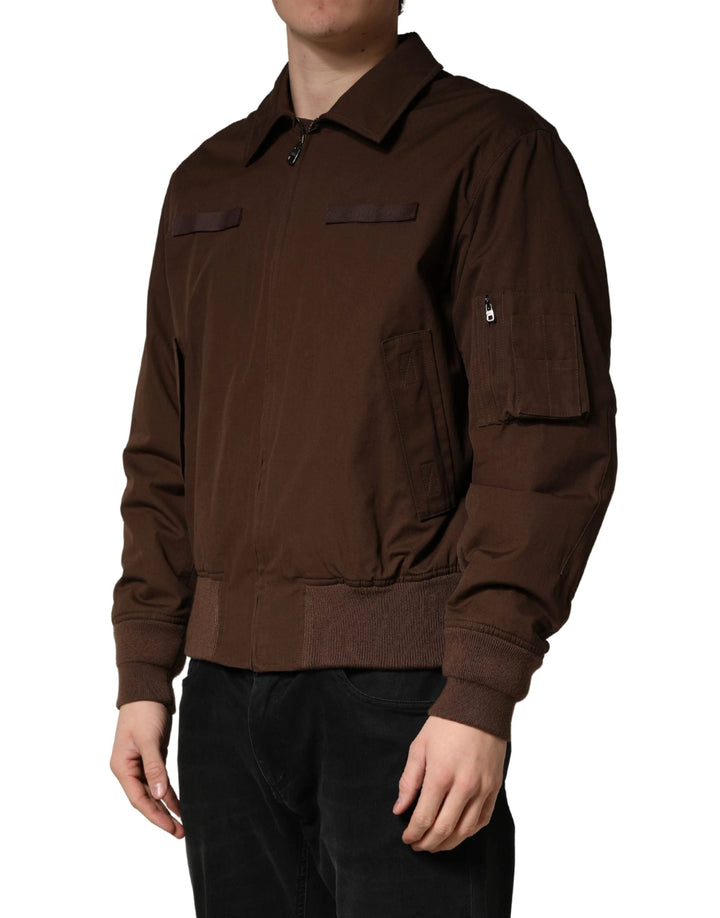 Dolce &amp; Gabbana Sample Sale Dolce &amp; Gabbana Brown Cotton Stretch Full Zip Bomber Jacket - | Designer outlet