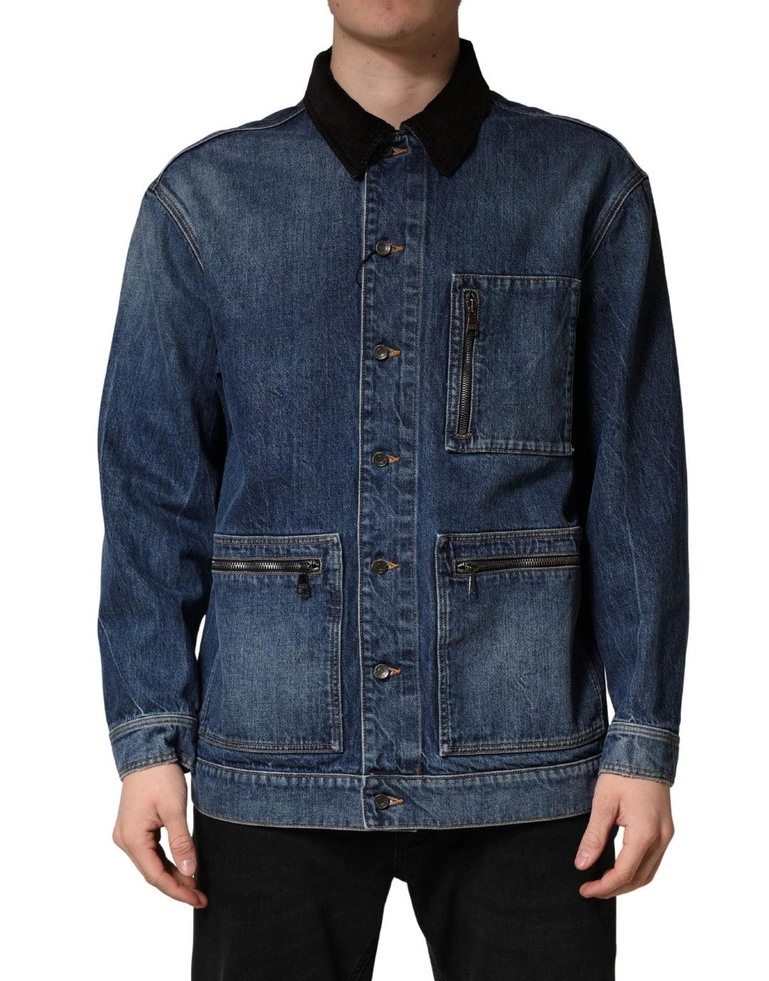 Dolce &amp; Gabbana Sample Sale Dolce &amp; Gabbana Black Blue Cotton Denim Blouson Men Jacket - | Designer outlet