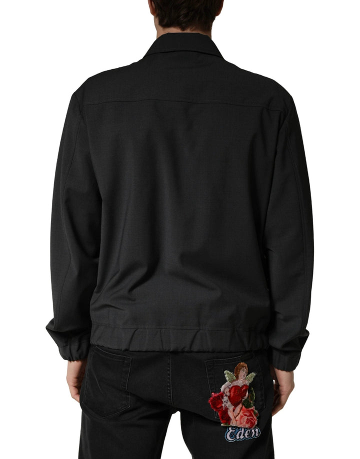 Dolce &amp; Gabbana Sample Sale Dolce &amp; Gabbana Black Wool Logo Full Zip Men Bomber Jacket - | Designer outlet