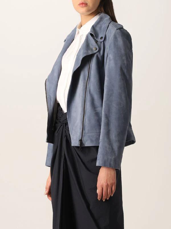 Brunello Cucinelli Sample Sale Brunello Cucinelli Blue Leather Jacket - | Designer outlet