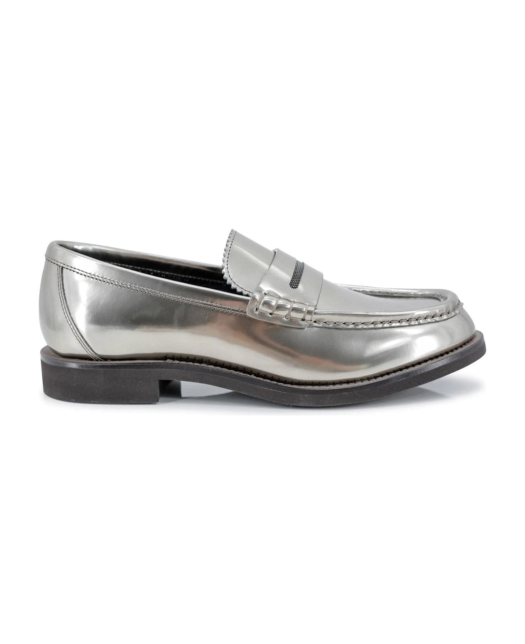 Brunello Cucinelli Sample Sale Brunello Cucinelli Gray Leather Slip-On Loafers - | Designer outlet