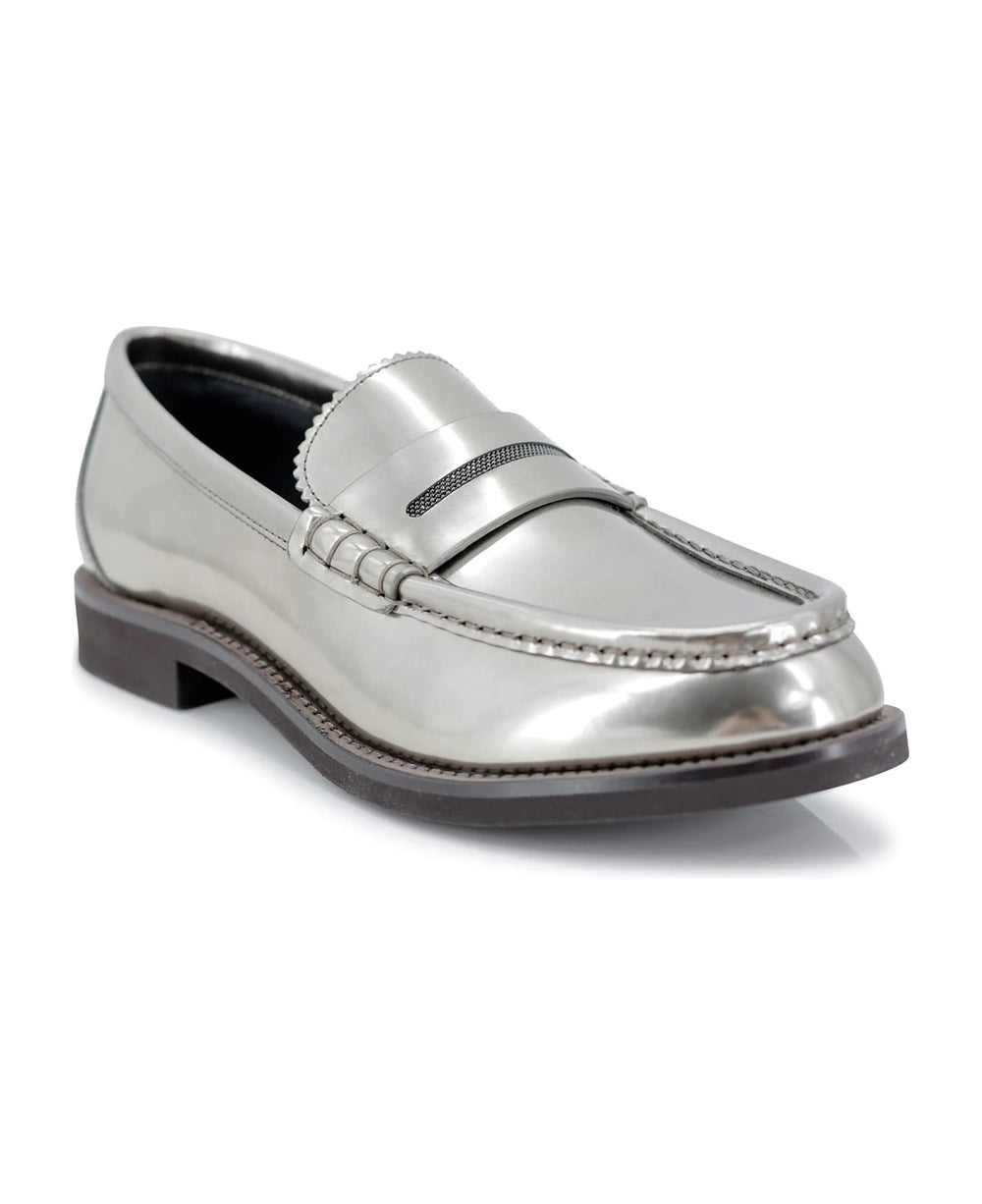 Brunello Cucinelli Sample Sale Brunello Cucinelli Gray Leather Slip-On Loafers - | Designer outlet