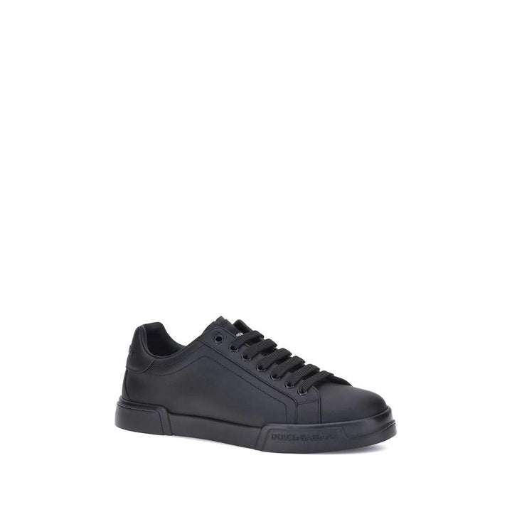 Dolce &amp; Gabbana Black Calf Leather Bos Taurus Low Top Sneakers
