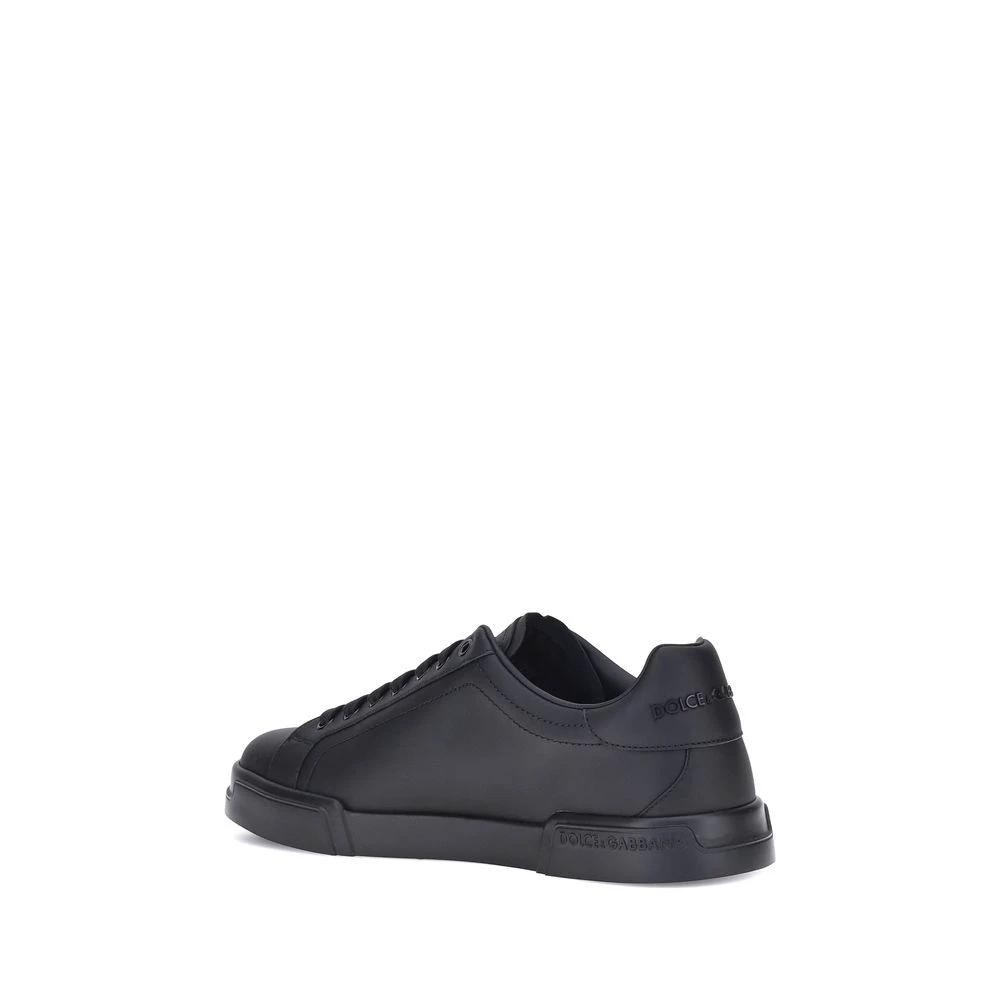 Dolce &amp; Gabbana Black Calf Leather Bos Taurus Low Top Sneakers