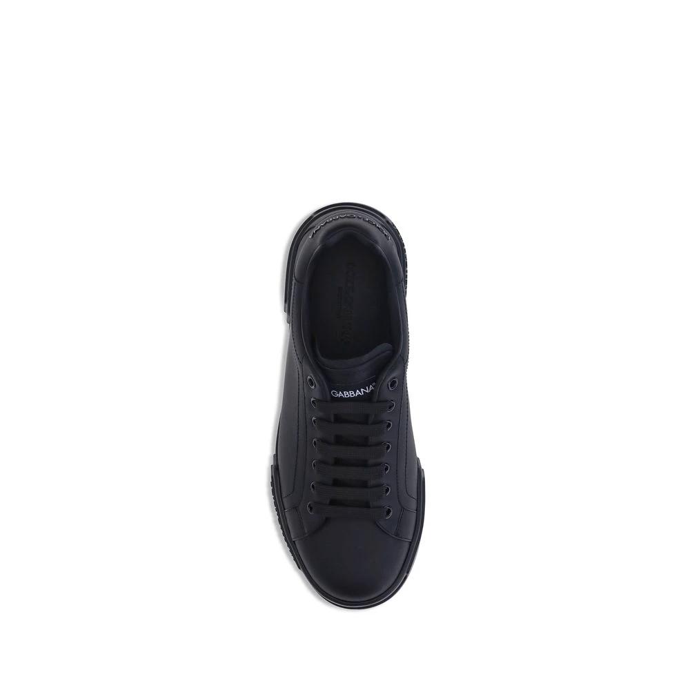 Dolce &amp; Gabbana Black Calf Leather Bos Taurus Low Top Sneakers