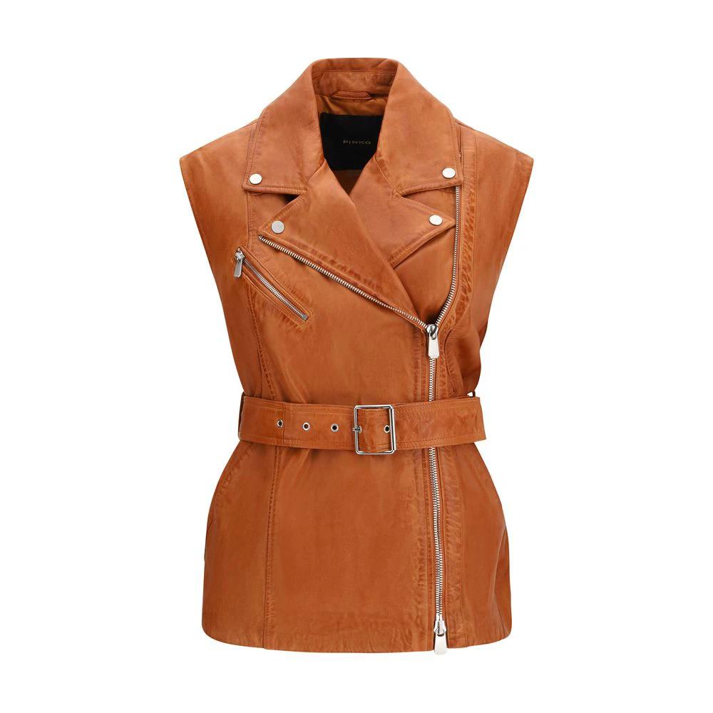 PINKO Sample Sale PINKO Brown Goatskin Sleveless Jacket - | Designer outlet