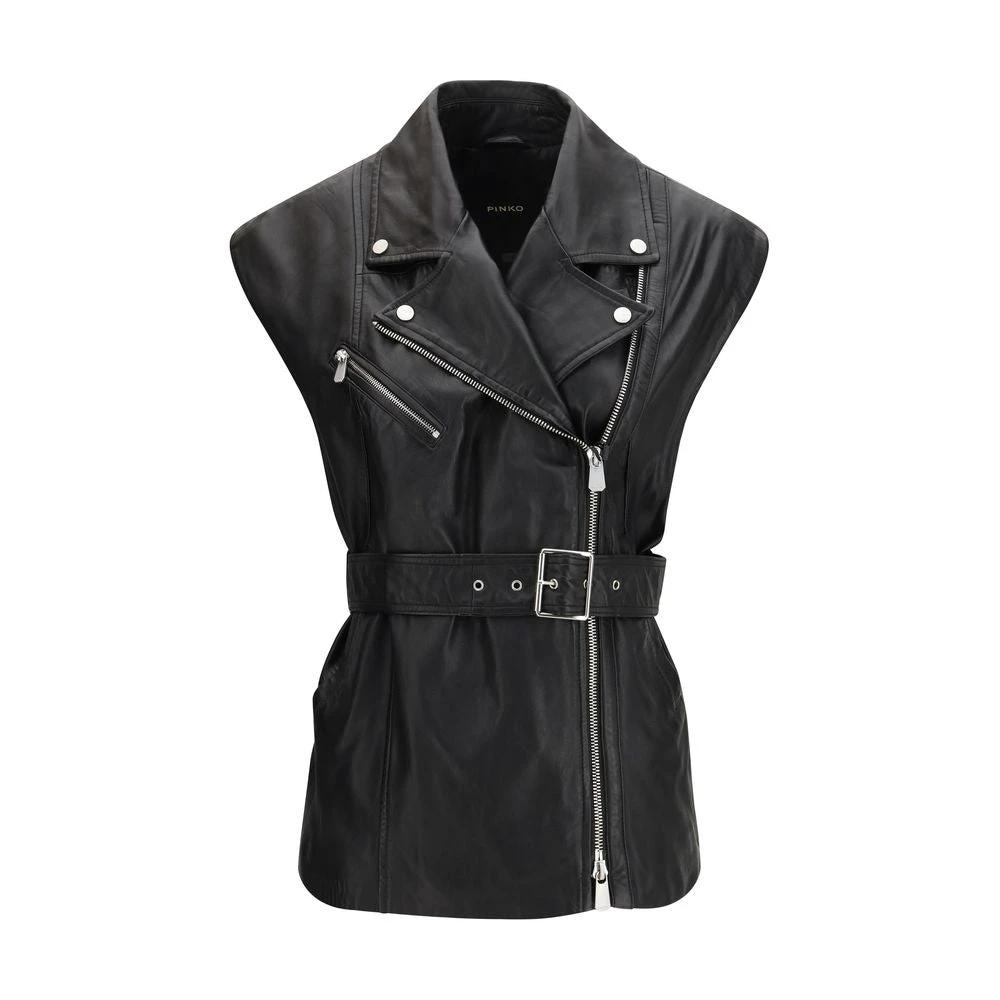 PINKO Sample Sale PINKO Black Goatskin Sleveless Jacket - | Designer outlet