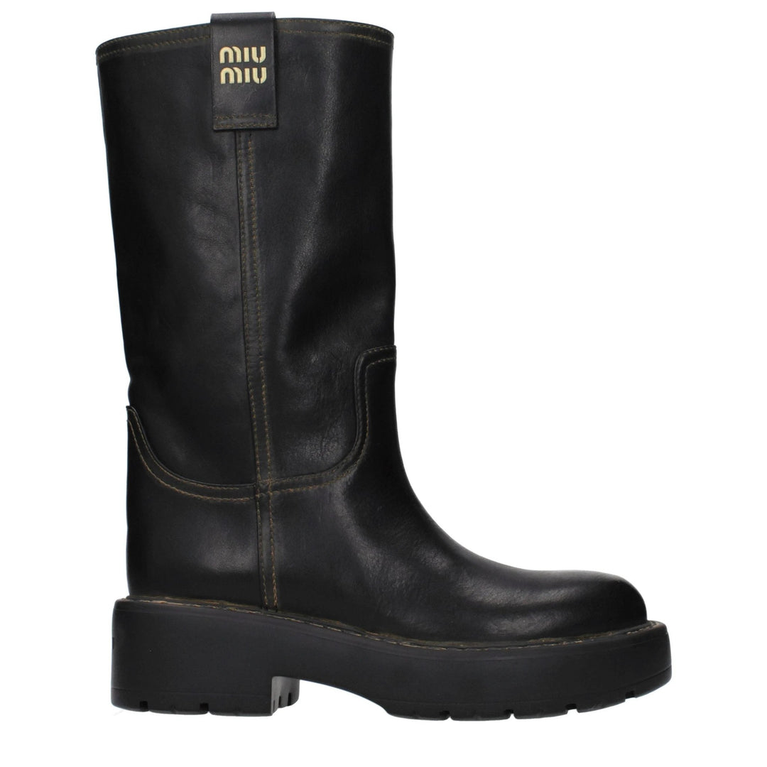 Miu Miu Sample Sale Miu Miu Black Leather Boots - | Designer outlet