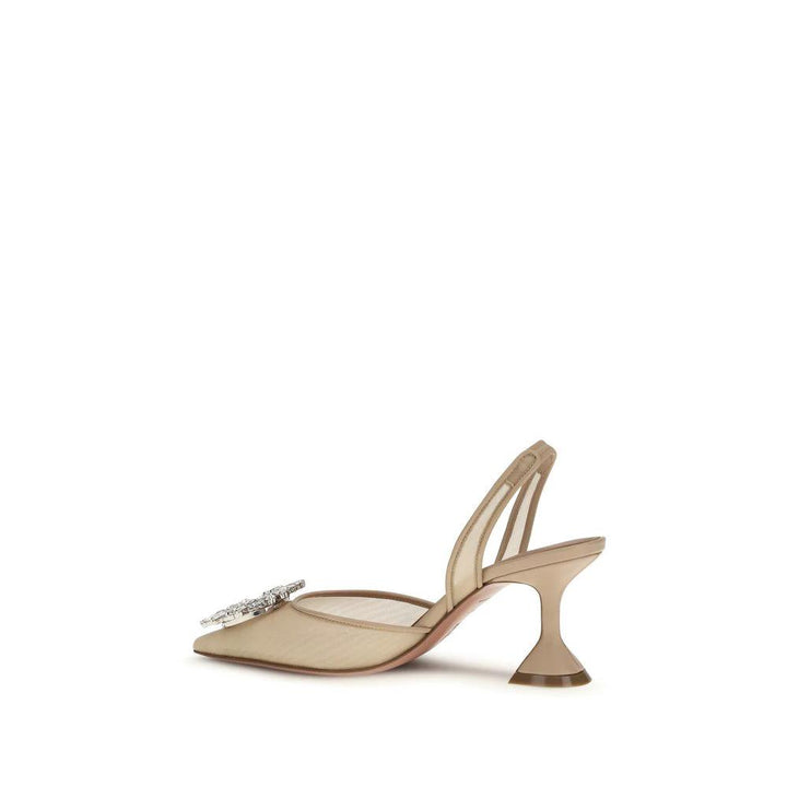 Amina Muaddi Sample Sale Amina Muaddi Beige Polyester Platform Pumps - | Designer outlet