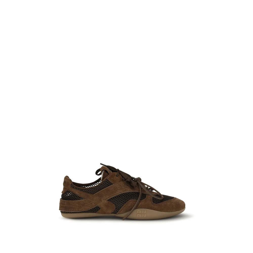 Miu Miu Sample Sale Miu Miu Brown Calf Leather Bos Taurus Athletic Sneakers - | Designer outlet