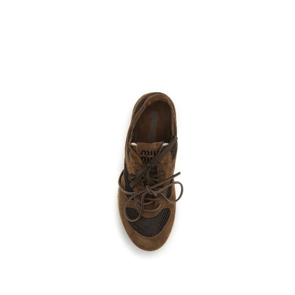 Miu Miu Sample Sale Miu Miu Brown Calf Leather Bos Taurus Athletic Sneakers - | Designer outlet