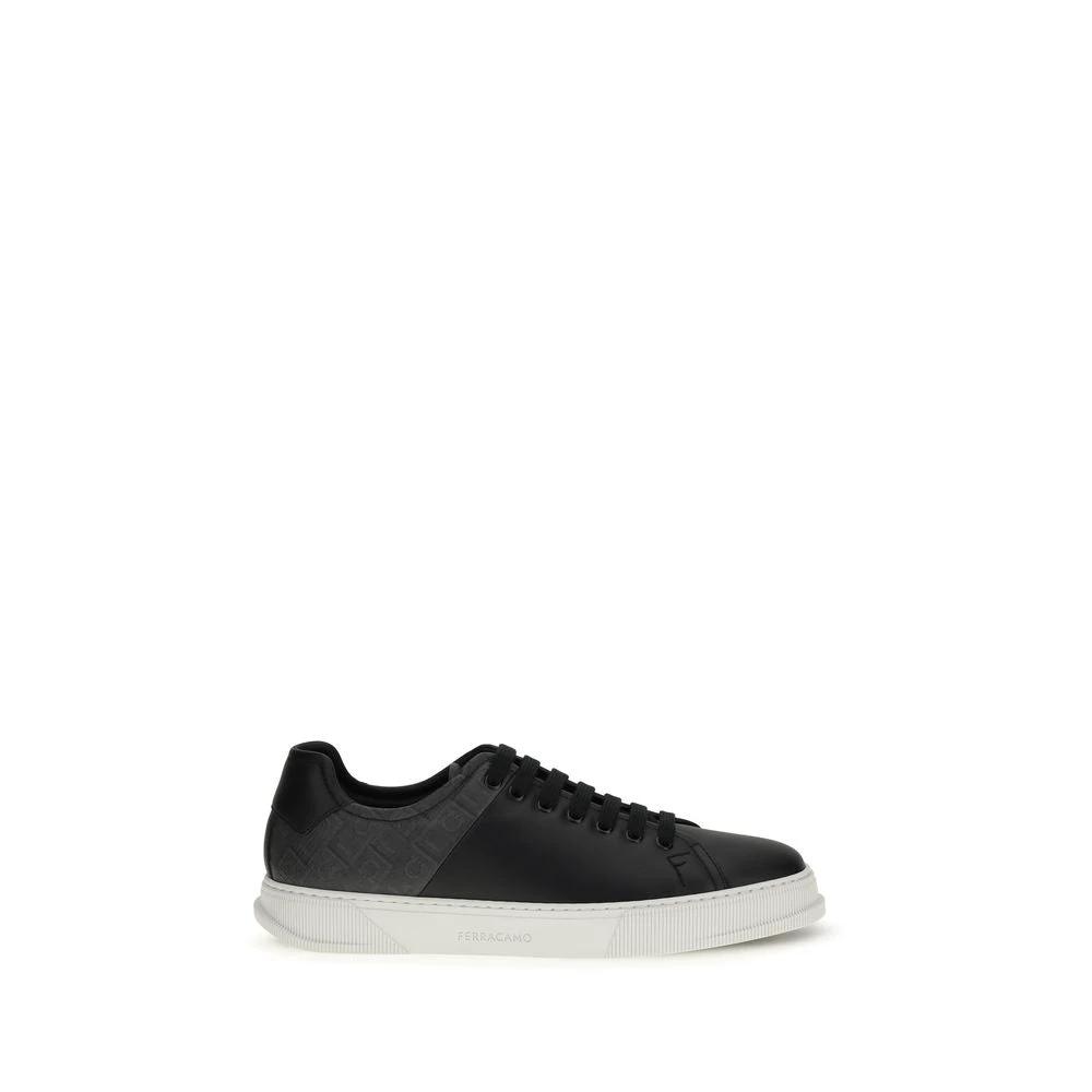 Ferragamo Sample Sale Ferragamo Black Calf Leather Bos Taurus Low Top Sneakers - | Designer outlet