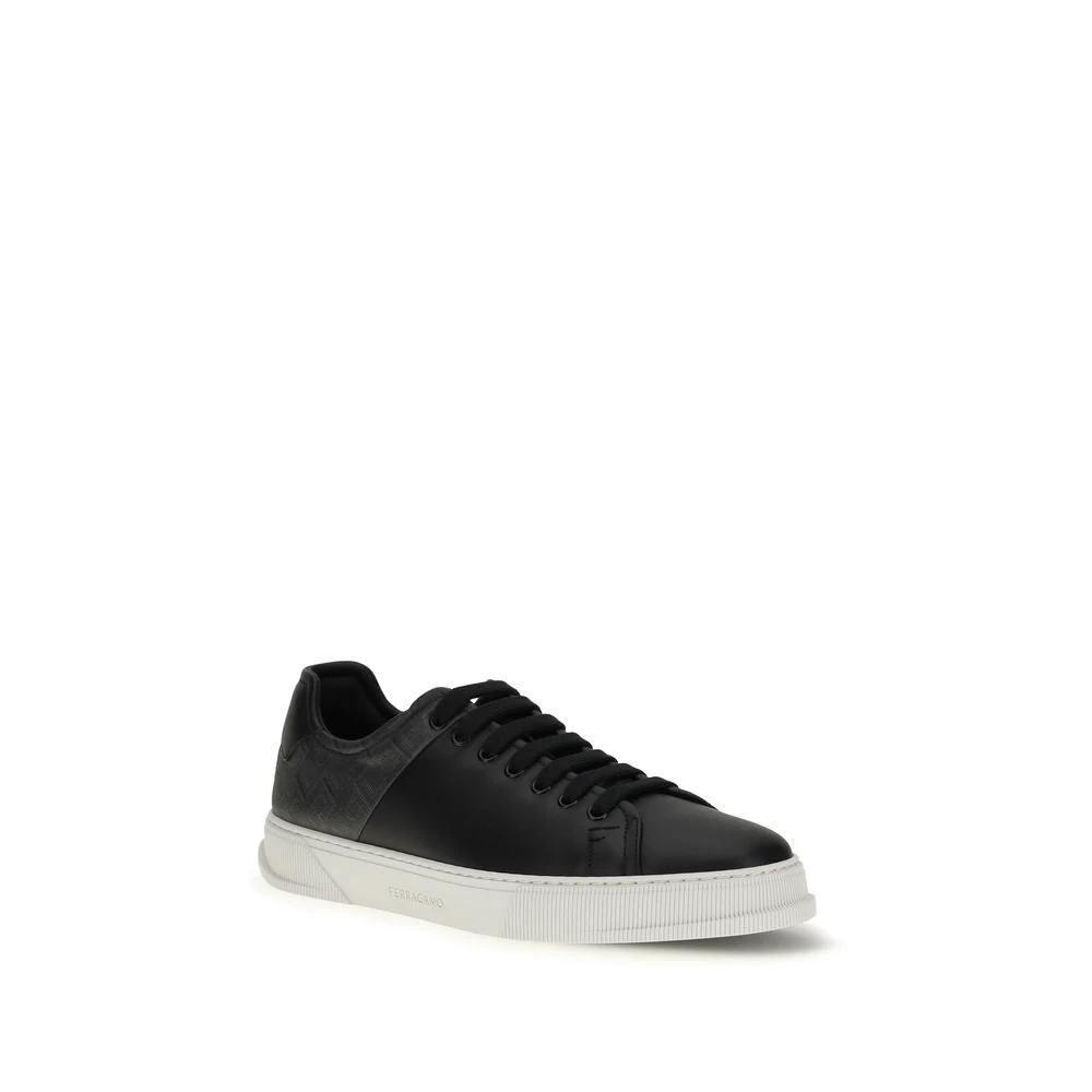 Ferragamo Sample Sale Ferragamo Black Calf Leather Bos Taurus Low Top Sneakers - | Designer outlet