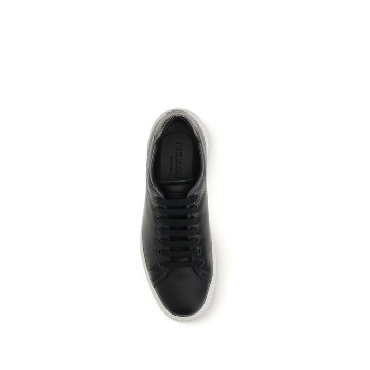 Ferragamo Sample Sale Ferragamo Black Calf Leather Bos Taurus Low Top Sneakers - | Designer outlet
