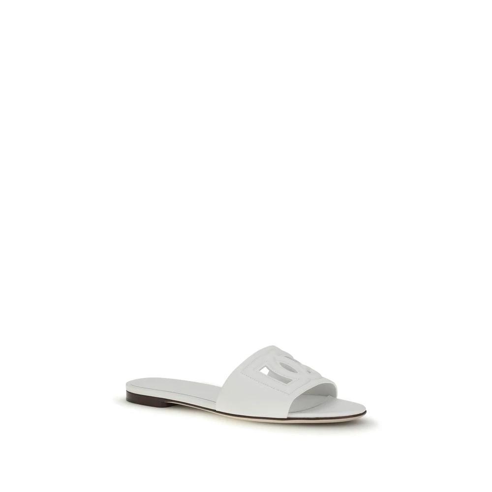 Dolce &amp; Gabbana Sample Sale Dolce &amp; Gabbana White Calf Leather Bos Taurus Flat Sandals - | Designer outlet