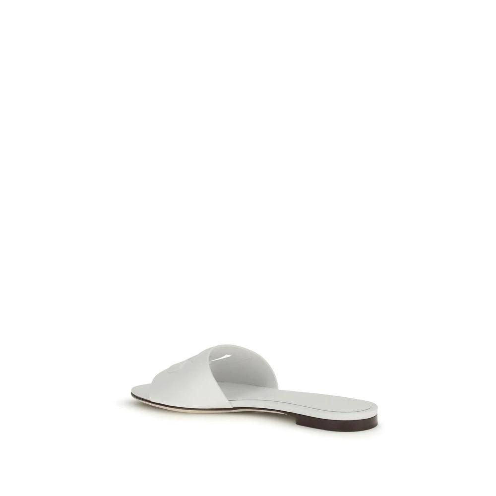 Dolce &amp; Gabbana Sample Sale Dolce &amp; Gabbana White Calf Leather Bos Taurus Flat Sandals - | Designer outlet