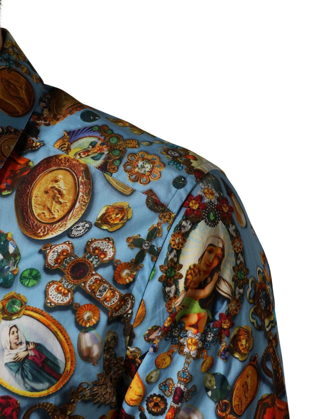 Dolce &amp; Gabbana Sample Sale Dolce &amp; Gabbana Blue Cotton Jewel Print Button Down GOLD Shirt - | Designer outlet