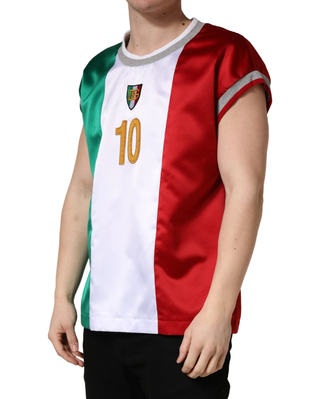 Dolce &amp; Gabbana Sample Sale Dolce &amp; Gabbana Multicolor Italia DG Logo Satin Tank T-shirt - | Designer outlet