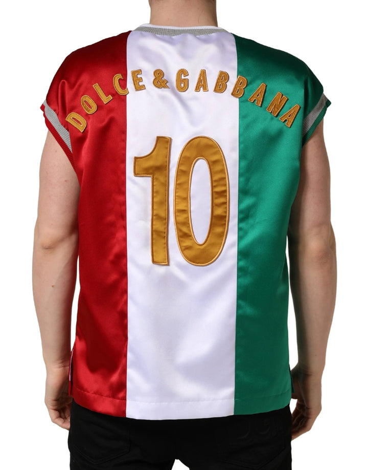 Dolce &amp; Gabbana Sample Sale Dolce &amp; Gabbana Multicolor Italia DG Logo Satin Tank T-shirt - | Designer outlet