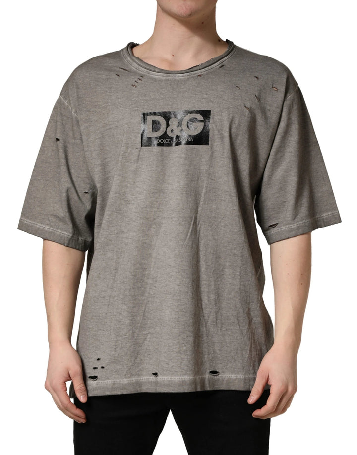 Dolce &amp; Gabbana Sample Sale Dolce &amp; Gabbana Gray DG Logo Print Cotton Round Neck T-shirt - | Designer outlet