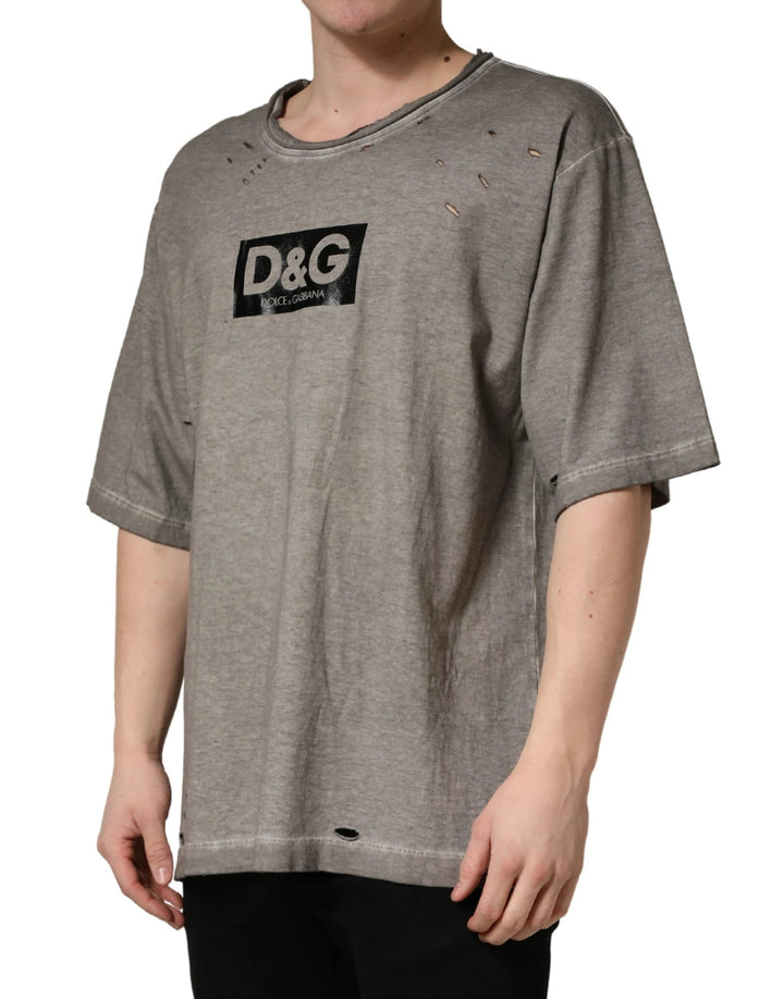 Dolce &amp; Gabbana Sample Sale Dolce &amp; Gabbana Gray DG Logo Print Cotton Round Neck T-shirt - | Designer outlet