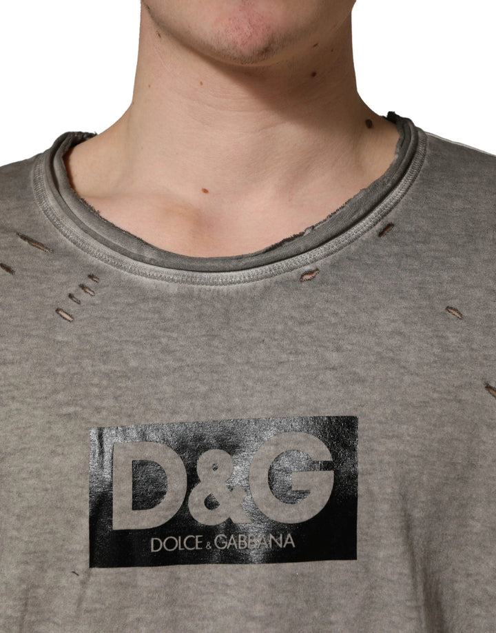 Dolce &amp; Gabbana Sample Sale Dolce &amp; Gabbana Gray DG Logo Print Cotton Round Neck T-shirt - | Designer outlet