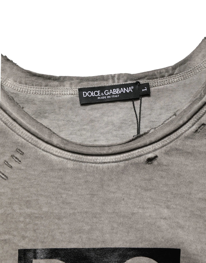 Dolce &amp; Gabbana Sample Sale Dolce &amp; Gabbana Gray DG Logo Print Cotton Round Neck T-shirt - | Designer outlet