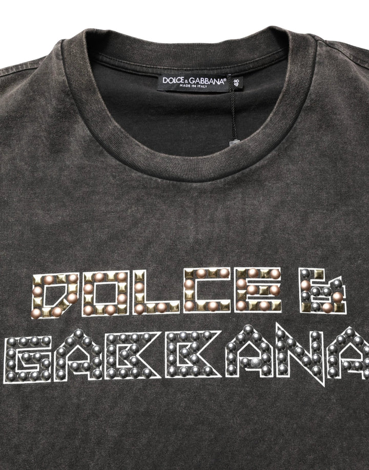 Dolce &amp; Gabbana Sample Sale Dolce &amp; Gabbana Gray Logo Embellished Men Crew Neck T-shirt - | Designer outlet