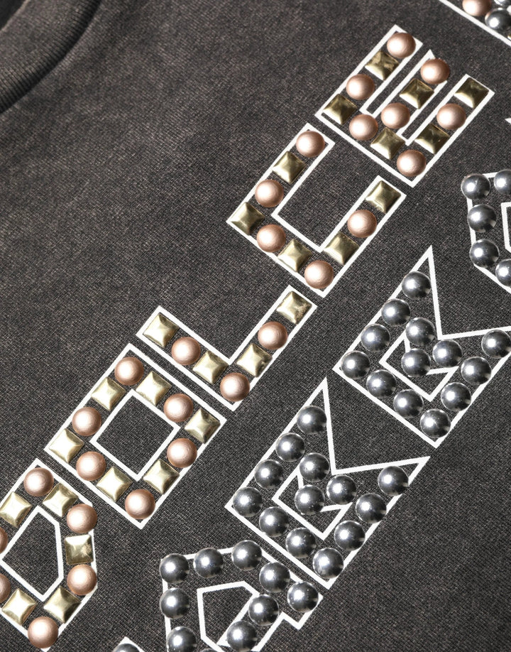 Dolce &amp; Gabbana Sample Sale Dolce &amp; Gabbana Gray Logo Embellished Men Crew Neck T-shirt - | Designer outlet
