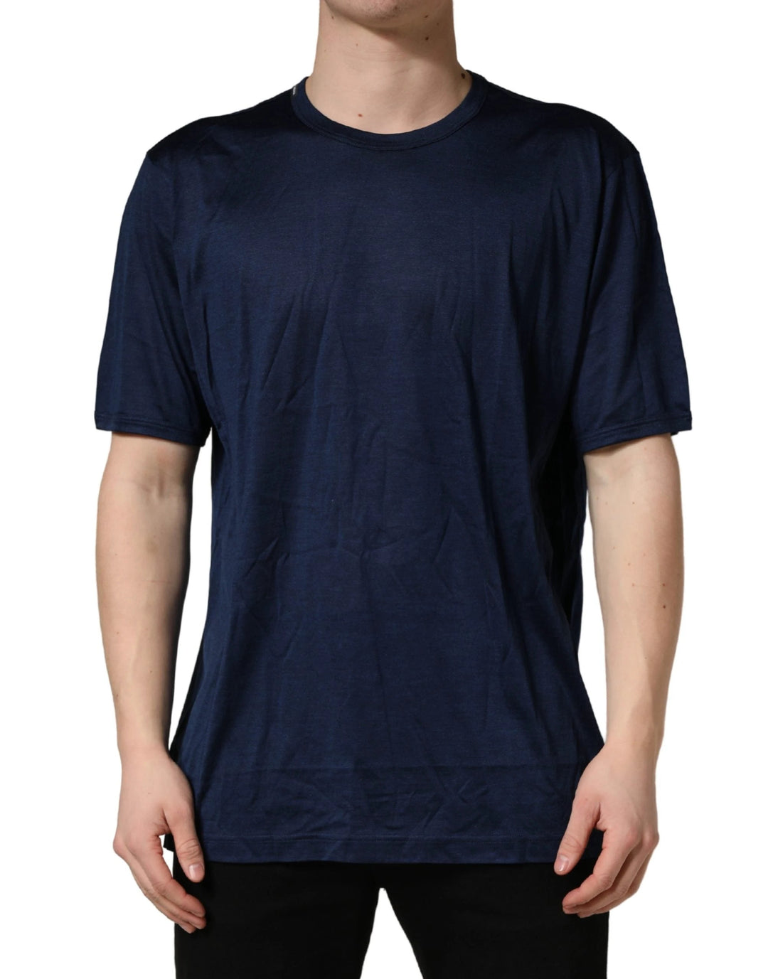 Dolce &amp; Gabbana Sample Sale Dolce &amp; Gabbana Dark Blue Silk Short Sleeve CrewNeck T-shirt - | Designer outlet