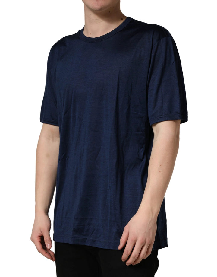 Dolce &amp; Gabbana Sample Sale Dolce &amp; Gabbana Dark Blue Silk Short Sleeve CrewNeck T-shirt - | Designer outlet