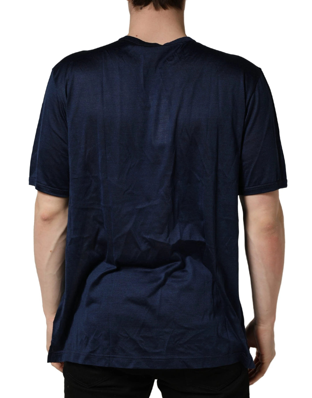 Dolce &amp; Gabbana Sample Sale Dolce &amp; Gabbana Dark Blue Silk Short Sleeve CrewNeck T-shirt - | Designer outlet