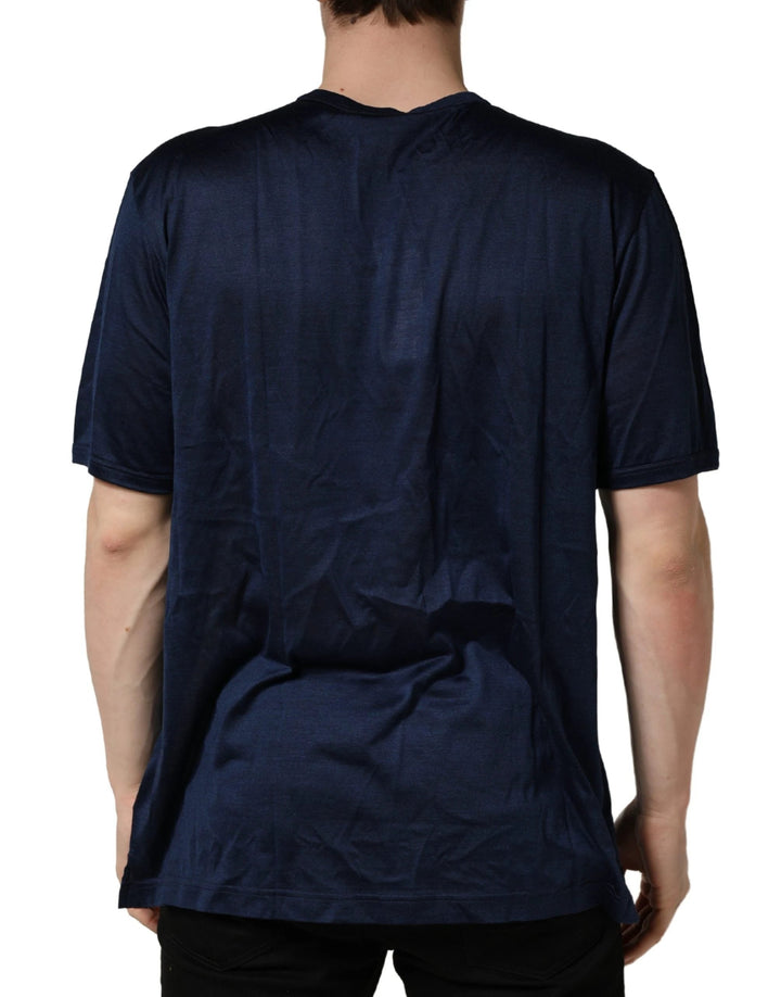Dolce &amp; Gabbana Sample Sale Dolce &amp; Gabbana Dark Blue Silk Short Sleeve CrewNeck T-shirt - | Designer outlet