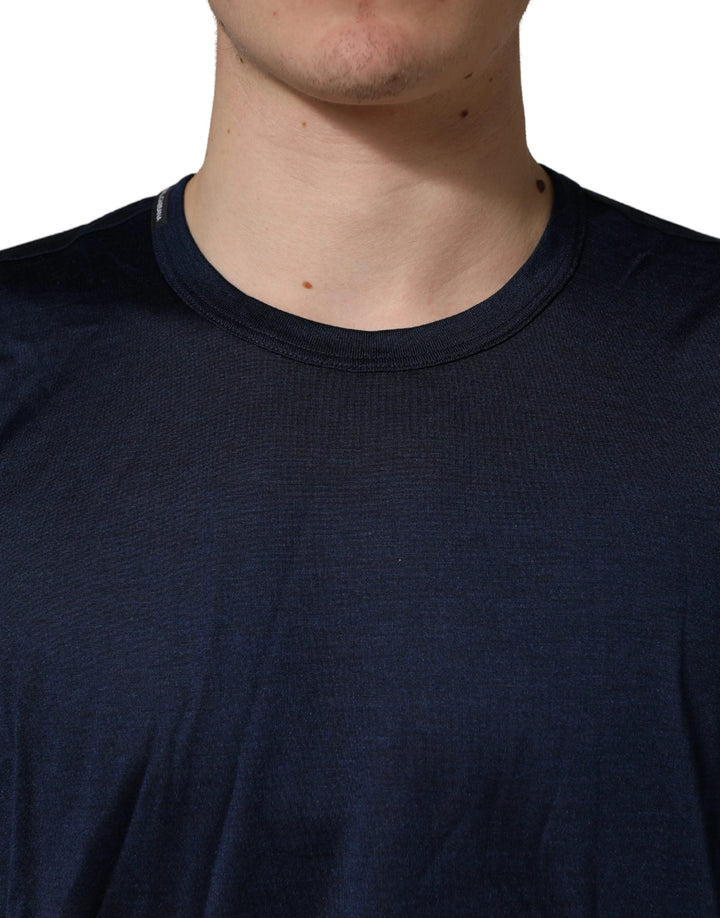 Dolce &amp; Gabbana Sample Sale Dolce &amp; Gabbana Dark Blue Silk Short Sleeve CrewNeck T-shirt - | Designer outlet