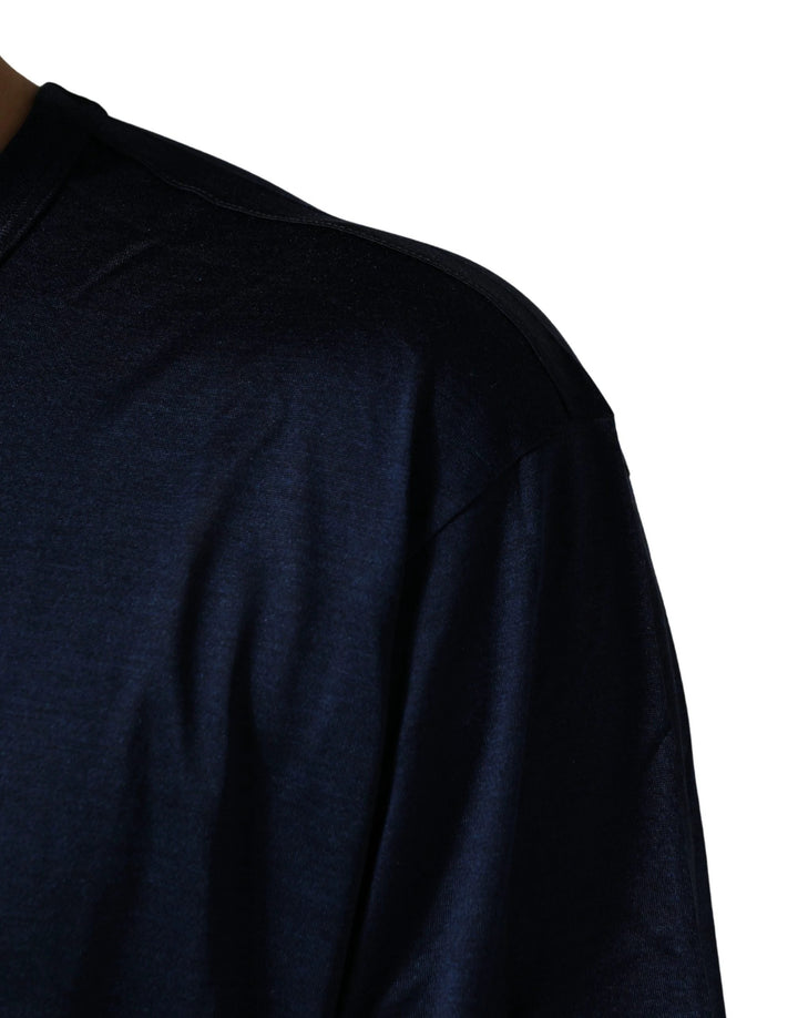Dolce &amp; Gabbana Sample Sale Dolce &amp; Gabbana Dark Blue Silk Short Sleeve CrewNeck T-shirt - | Designer outlet