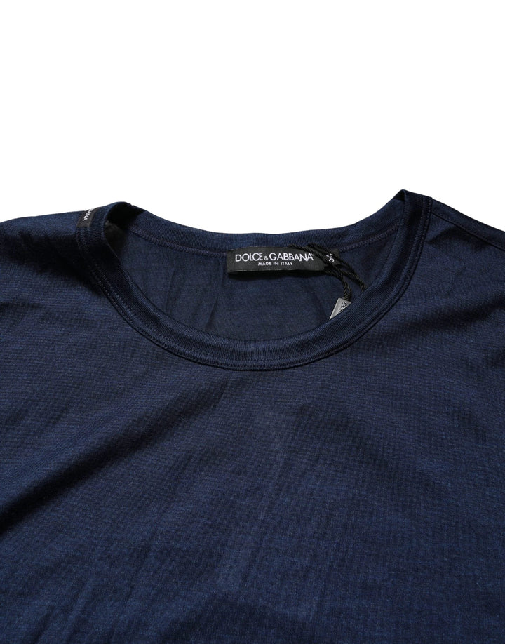 Dolce &amp; Gabbana Sample Sale Dolce &amp; Gabbana Dark Blue Silk Short Sleeve CrewNeck T-shirt - | Designer outlet