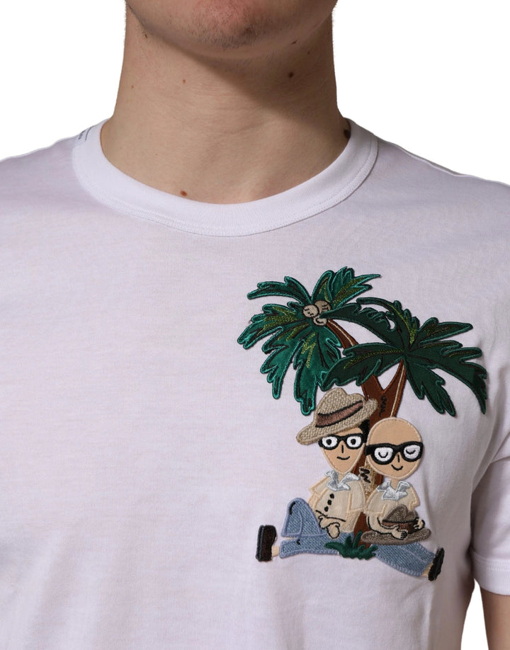 Dolce &amp; Gabbana Sample Sale Dolce &amp; Gabbana White Palm Embroidered Men Crew Neck T-shirt - | Designer outlet