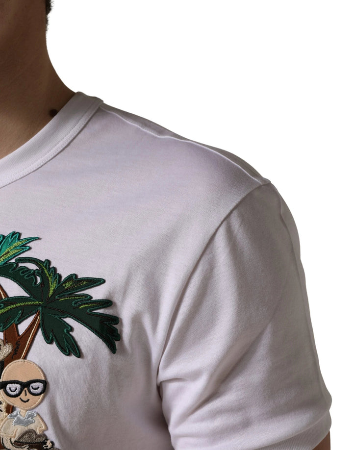 Dolce &amp; Gabbana Sample Sale Dolce &amp; Gabbana White Palm Embroidered Men Crew Neck T-shirt - | Designer outlet