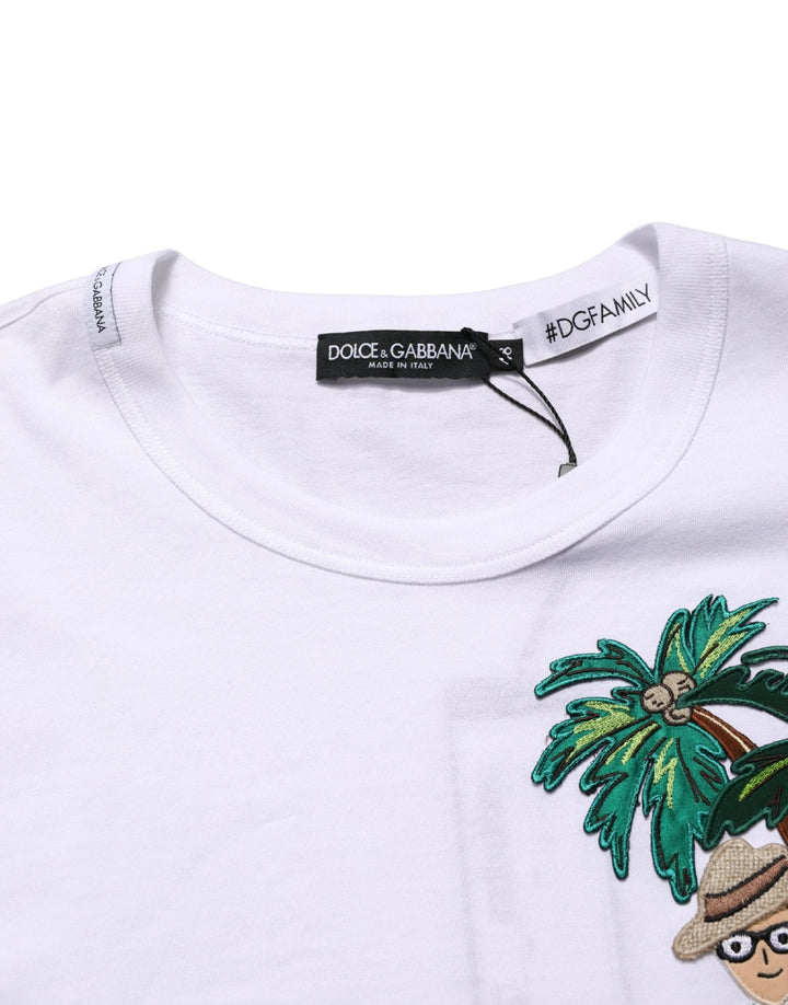 Dolce &amp; Gabbana Sample Sale Dolce &amp; Gabbana White Palm Embroidered Men Crew Neck T-shirt - | Designer outlet