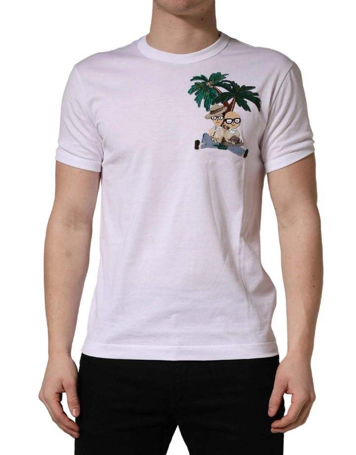 Dolce &amp; Gabbana Sample Sale Dolce &amp; Gabbana White Palm Embroidered Men Crew Neck T-shirt - | Designer outlet