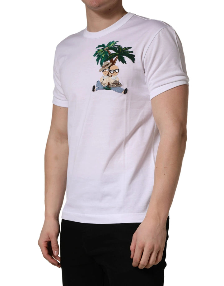 Dolce &amp; Gabbana Sample Sale Dolce &amp; Gabbana White Palm Embroidered Men Crew Neck T-shirt - | Designer outlet