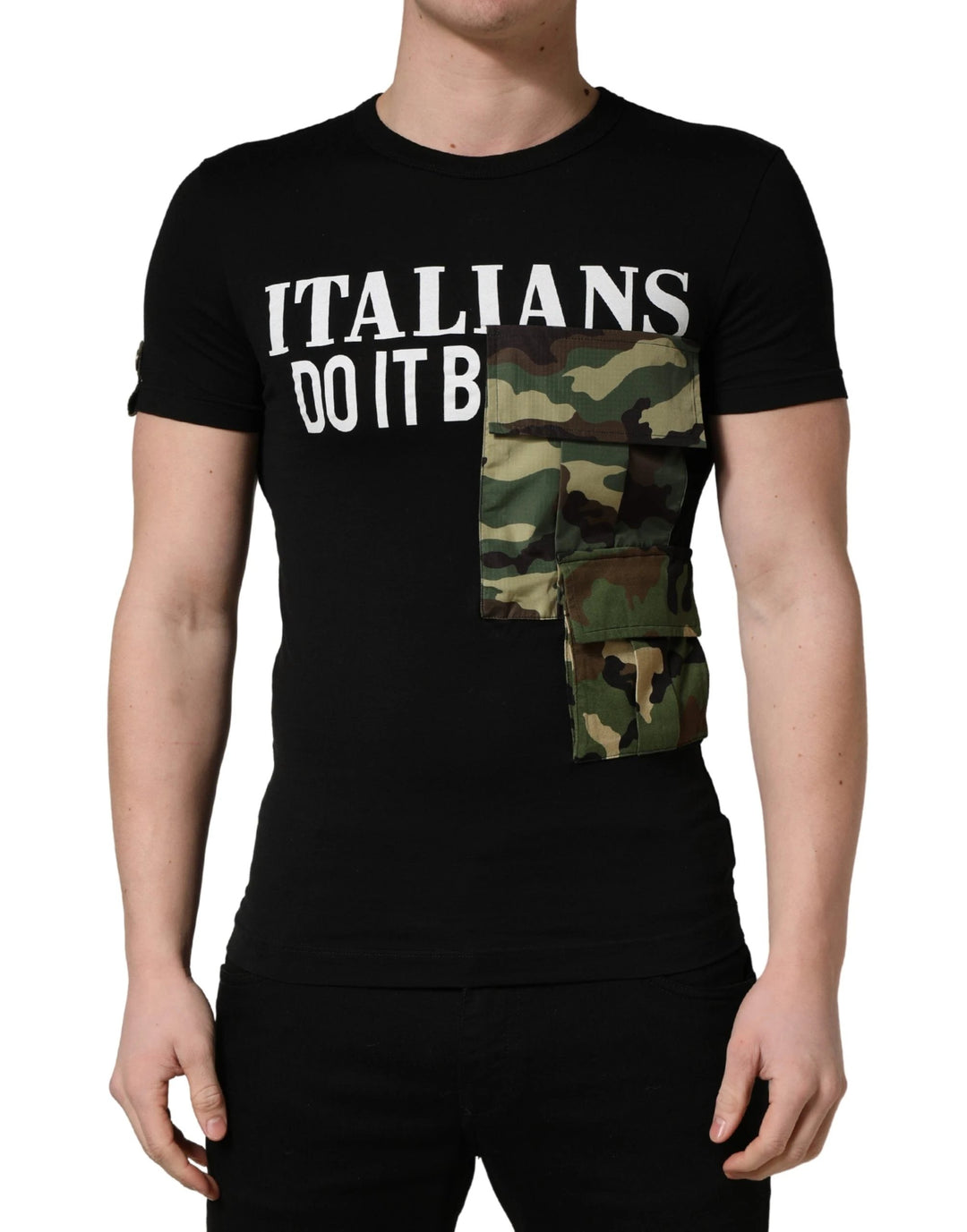 Dolce &amp; Gabbana Sample Sale Dolce &amp; Gabbana Black Italians Do It Better Camo Pocket Men T-shirt - | Designer outlet